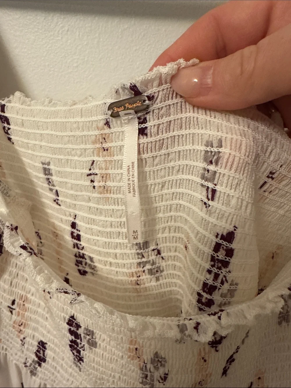 Free People Delta Dawn white Floral Smocked Top Medium